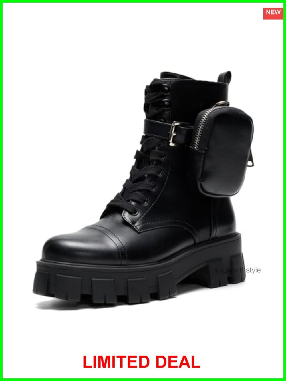 Platform Combat Boots Lace Up Chunky Ankle Booties Lug Sole Buckle